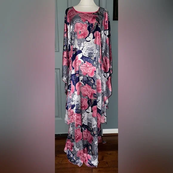 pink and blue african dress Pink and Blue Puff Sleeve Ankara Maxi Dress, Pink Ankara Maxi Dress, Pink and Blue African Print Dresses, Mono Shoulder